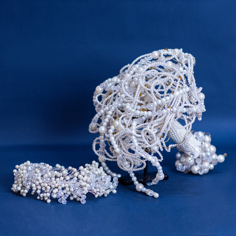 White beaded headpiece and crown