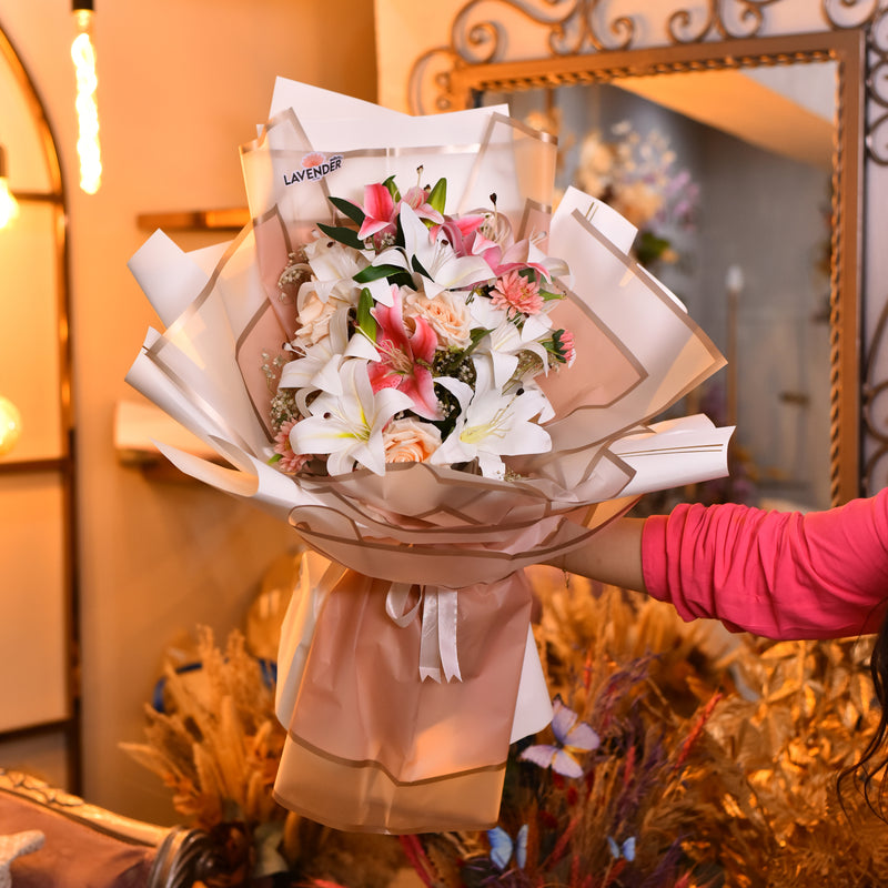  Artificial Pink and white Lilies. Artificiial Semon Flower and Artificial Semon Dianthus 