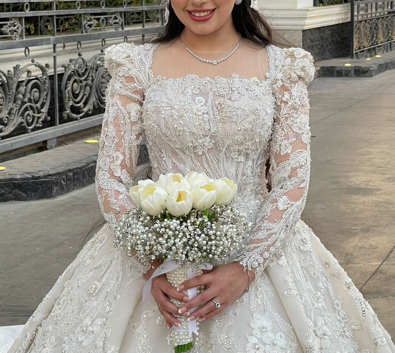 Large tulip.Pearl .Crystal and Silver wire