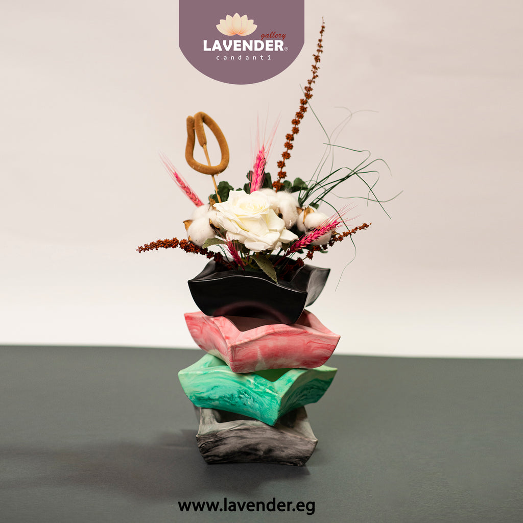 Decorative flower arrangement in a unique vase 