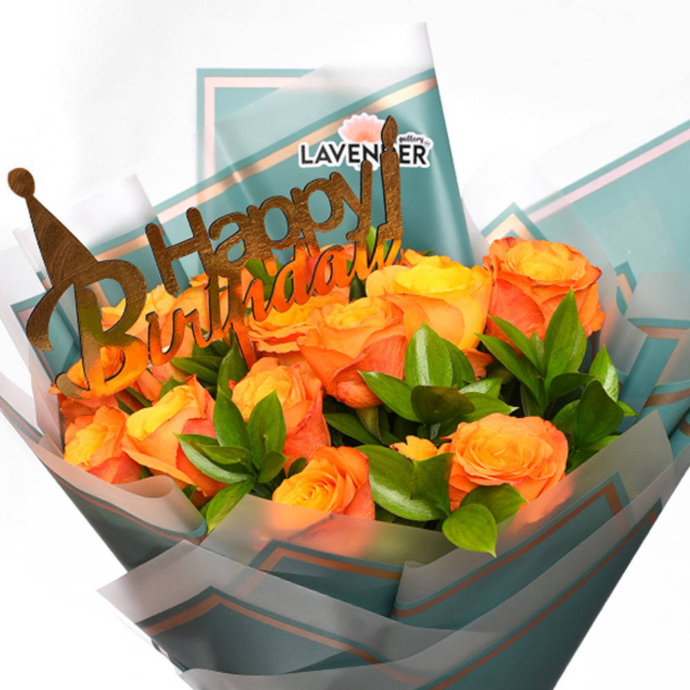 Orange roses and green leaves