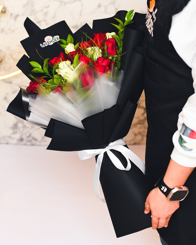 Natural white and red roses and Natural green leaves